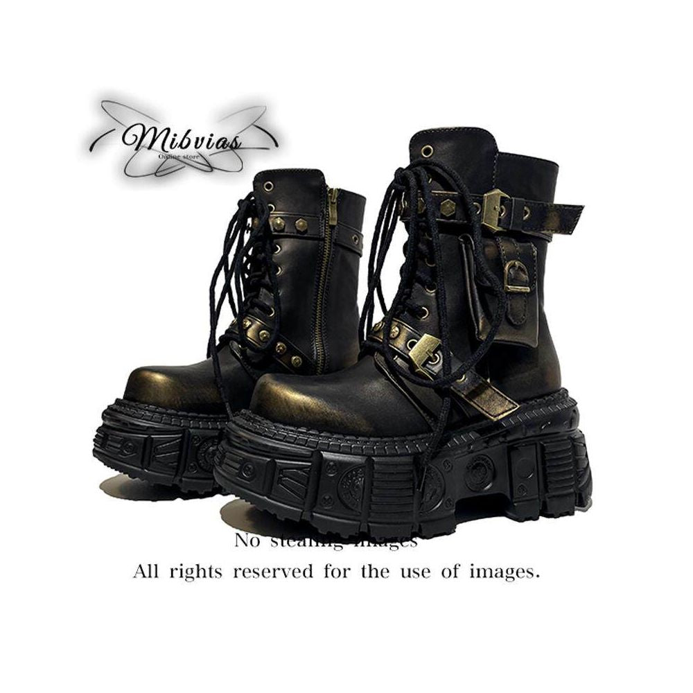 Mibvias Gothic Dark Knight Boots Vintage Spanish Trendy Brand Side Bag Rock Boots Punk Martin Boots image 3