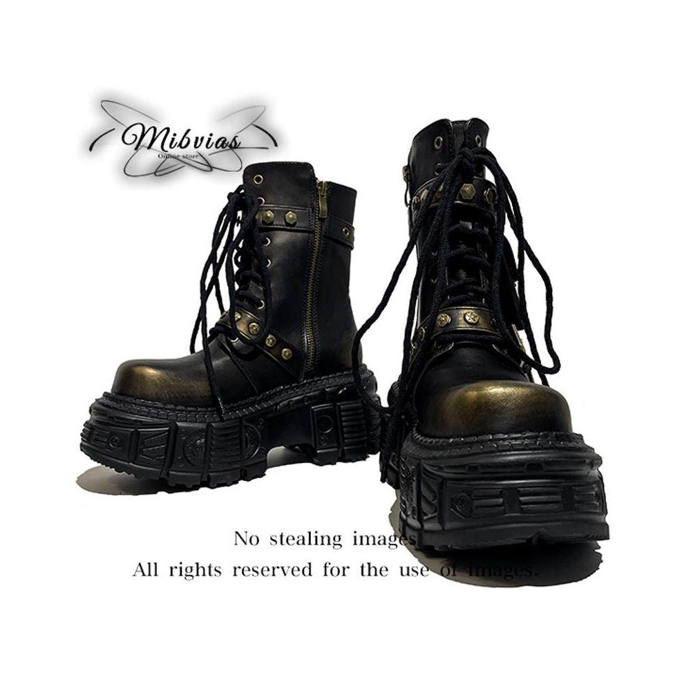 Mibvias Gothic Dark Knight Boots Vintage Spanish Trendy Brand Side Bag Rock Boots Punk Martin Boots image 0