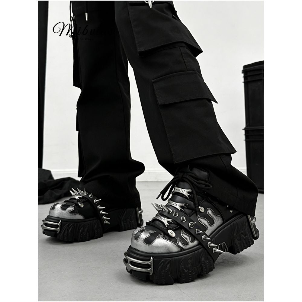 Mib Vias original niche design rivet thick sole single shoe for men and women dark punk spicy street fashion shoes image 3