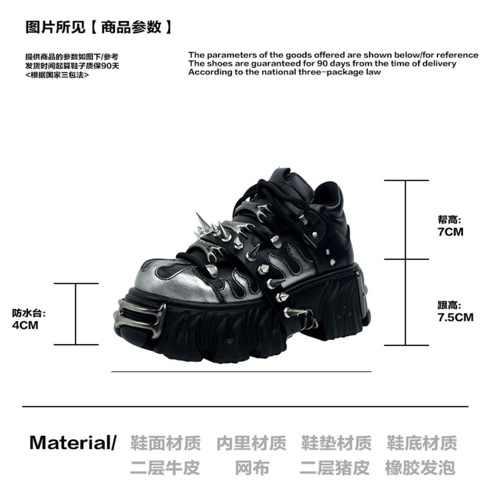 Mib Vias original niche design rivet thick sole single shoe for men and women dark punk spicy street fashion shoes
