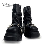 MIbvias original dark mid length fashionable short boots for children super thick sole small height heavy metal boots image 2