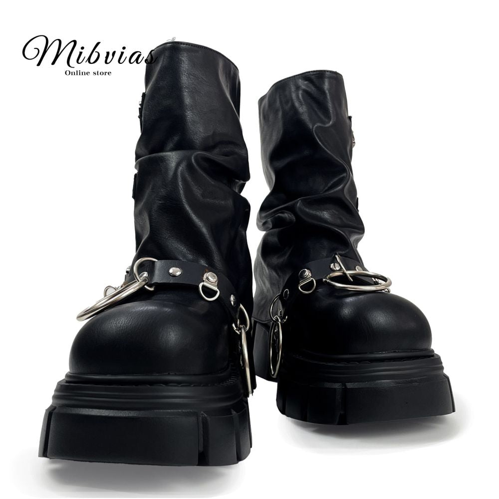 MIbvias original dark mid length fashionable short boots for children super thick sole small height heavy metal boots image 2