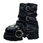 MIbvias original dark mid length fashionable short boots for children super thick sole small height heavy metal boots