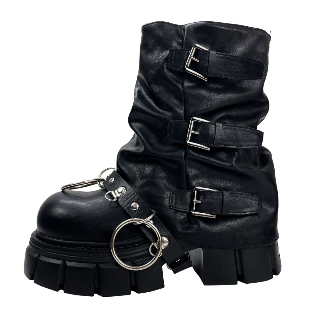 MIbvias original dark mid length fashionable short boots for children super thick sole small height heavy metal boots