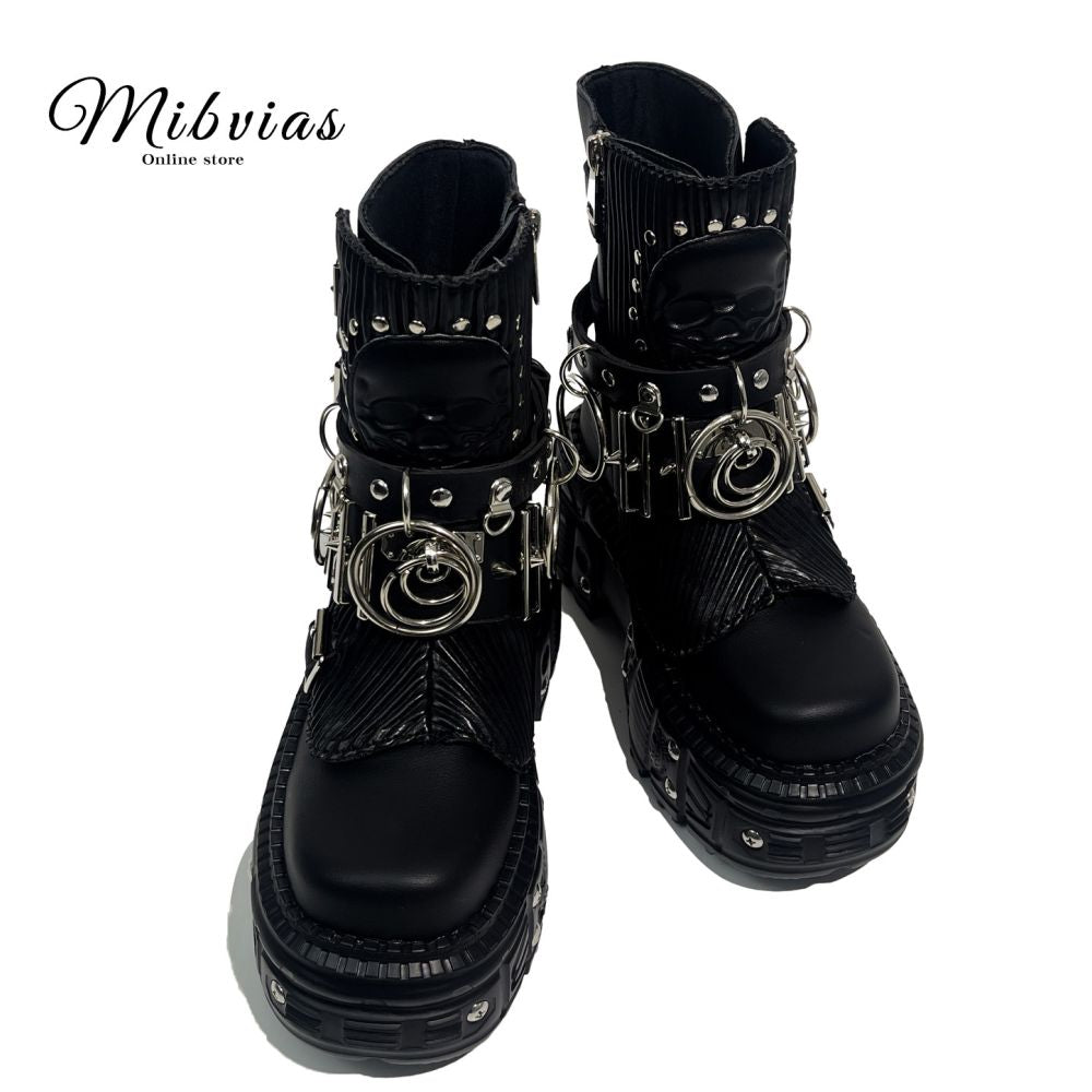 Mib Vias original heavy metal dark goth Martin shoes women s rock cool y2k spicy girl dwarf music short boots image 2