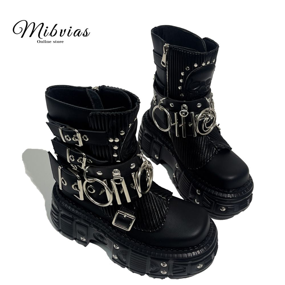 Mib Vias original heavy metal dark goth Martin shoes women s rock cool y2k spicy girl dwarf music short boots image 3