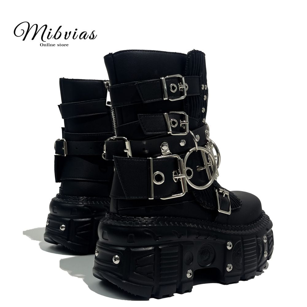 Mib Vias original heavy metal dark goth Martin shoes women s rock cool y2k spicy girl dwarf music short boots image 4