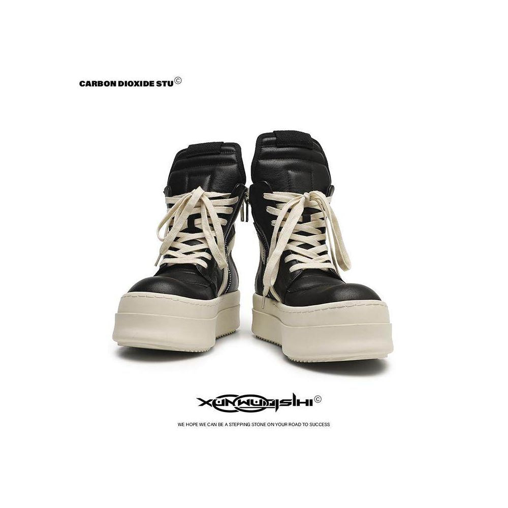 Spring unisex black and white double layered thick soled inverted triangle high top shoes men s high street casual sneakers height increasing shoes Martin boots image 1
