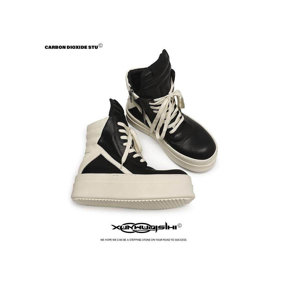 Spring unisex black and white double layered thick soled inverted triangle high top shoes men s high street casual sneakers height increasing shoes Martin boots image 2