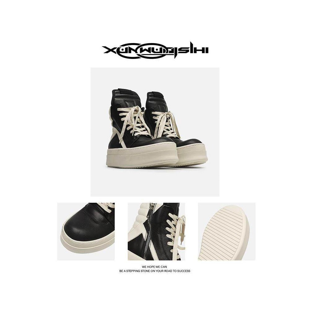 Spring unisex black and white double layered thick soled inverted triangle high top shoes men s high street casual sneakers height increasing shoes Martin boots image 3