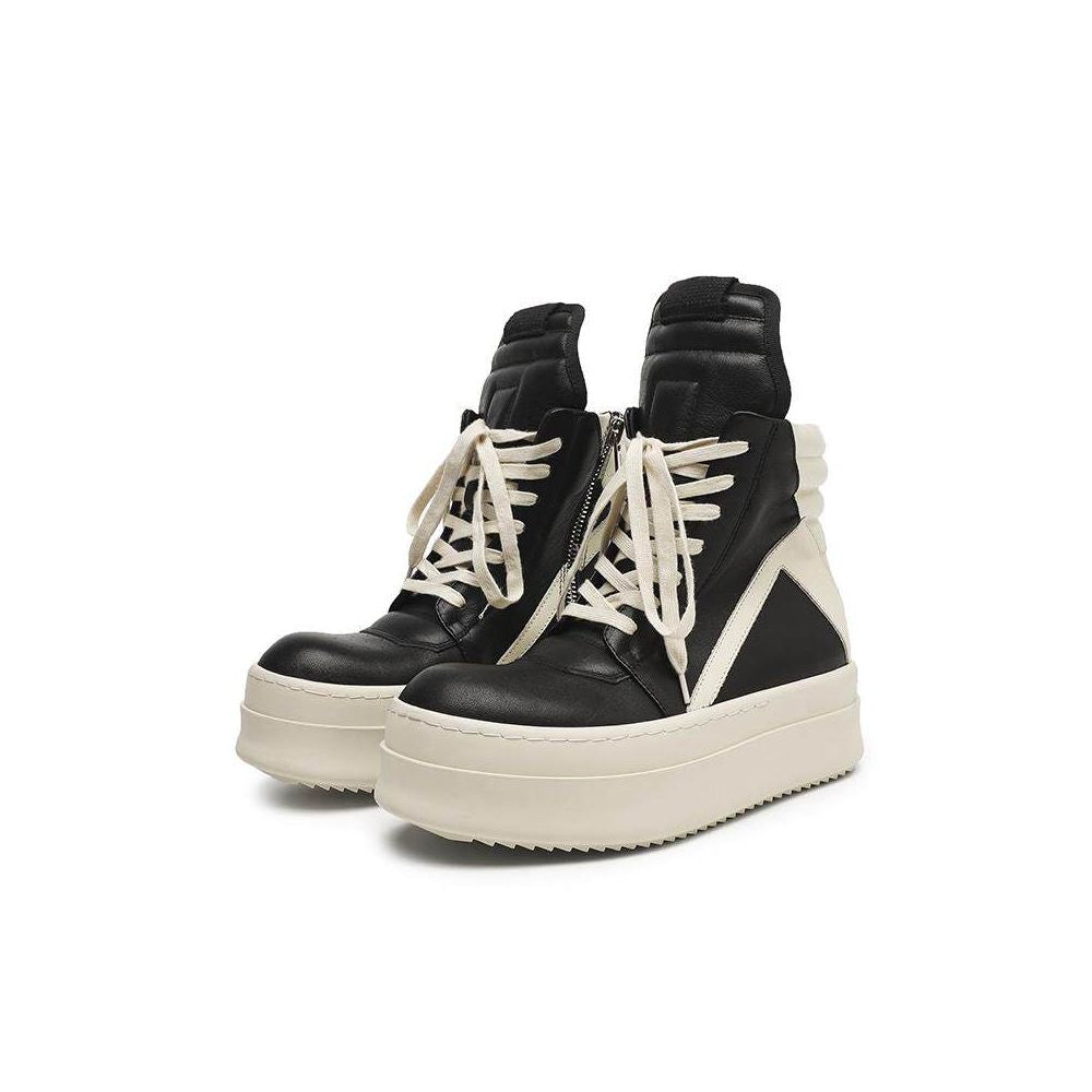 Spring unisex black and white double layered thick soled inverted triangle high top shoes men s high street casual sneakers height increasing shoes Martin boots image 4