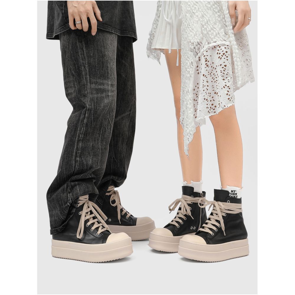UENOPLANET platform high top sneakers for men and women trendy brand zipper up design motorcycle derby boots couple s Martin boots image 4